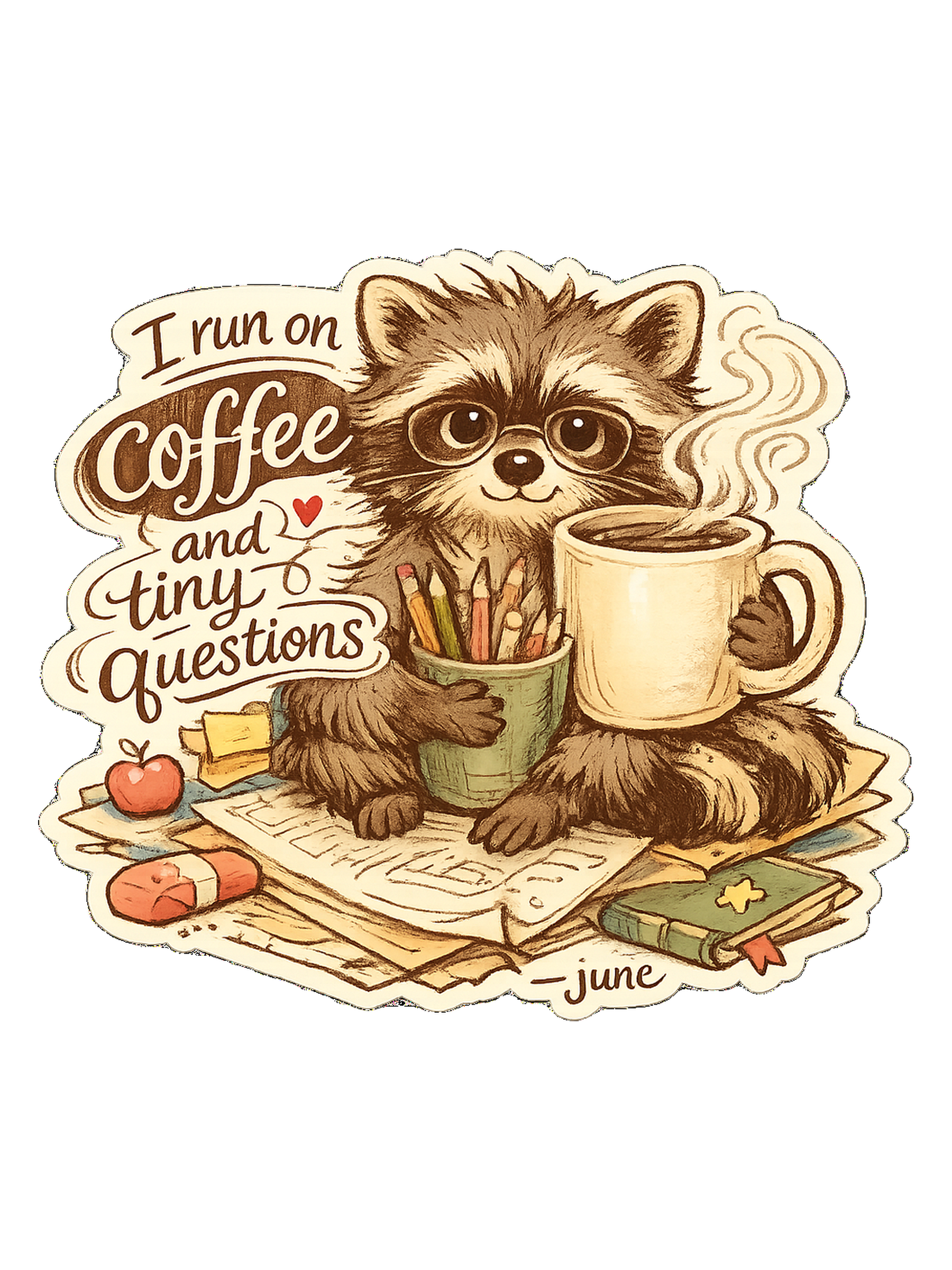 I Run On Coffee And Tiny Questions Tee original artwork