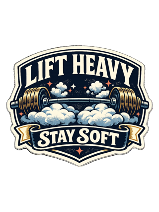 A funny vintage gym badge tee for lifters who train heavy and keep a soft heart. — art by reggie