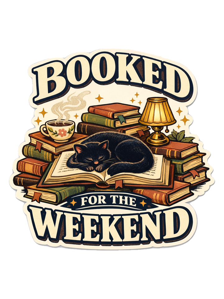 Booked For The Weekend Tee — book lover t-shirt design by Margaux