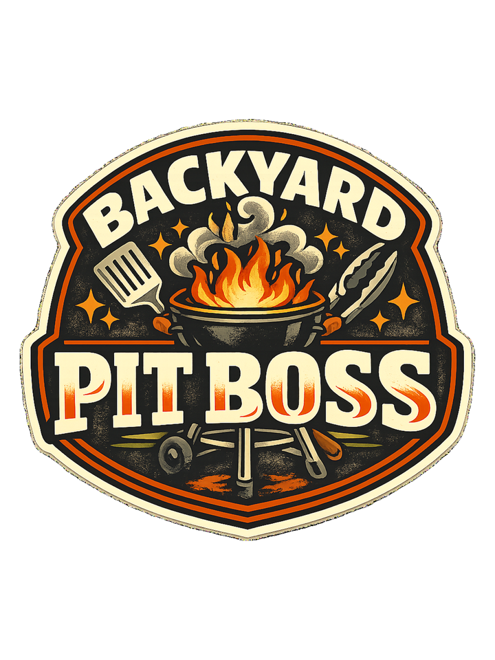 A bold retro BBQ badge tee for the backyard cook who takes charge of the grill. — grill t-shirt design by Sol
