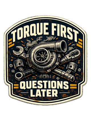 Torque First Questions Later Tee — art by hank