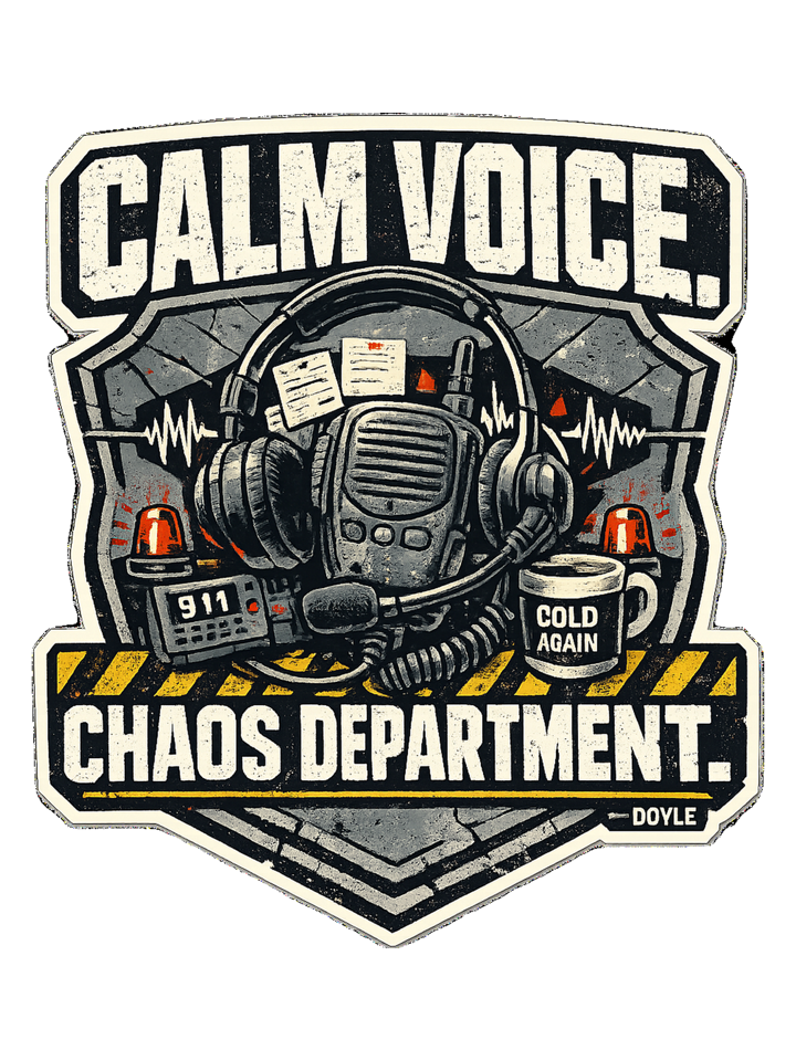 Calm Voice. Chaos Department. Tee — dispatcher t-shirt design by Hank