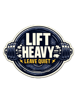 A clean barbell badge tee for lifters who train hard and keep the noise low. — art by reggie