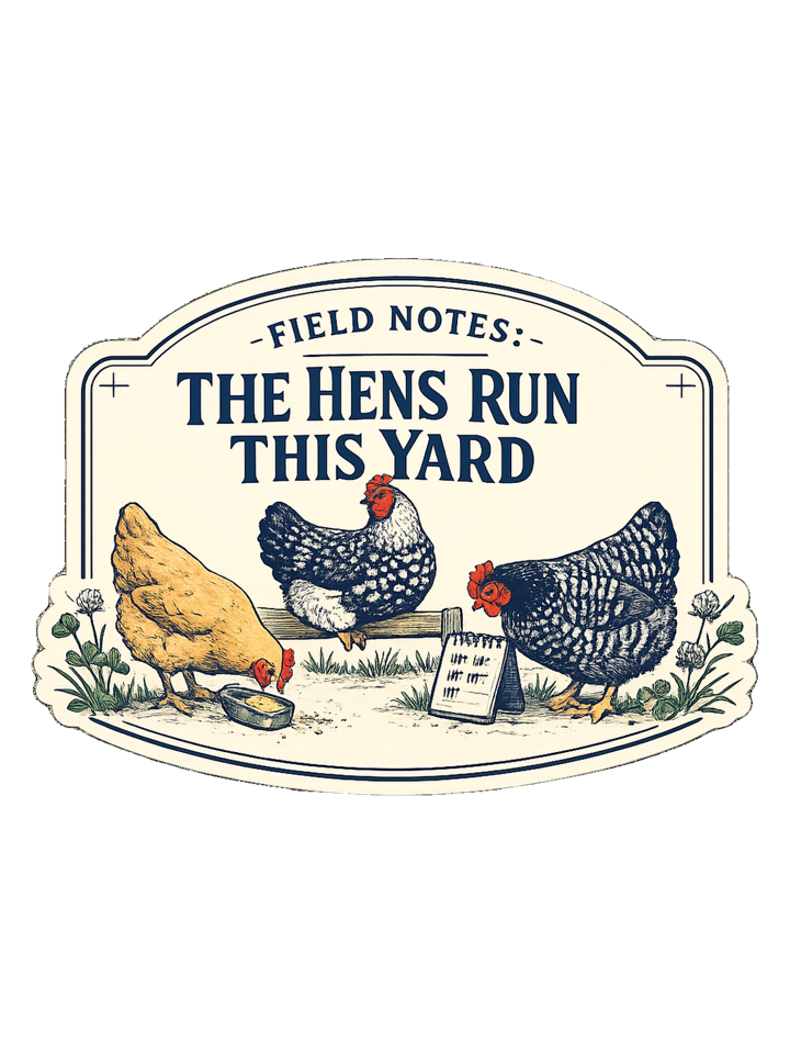 Field Notes: The Hens Run This Yard Tee — backyard chicken t-shirt design by June
