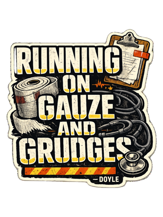 Running On Gauze And Grudges Tee — art by hank