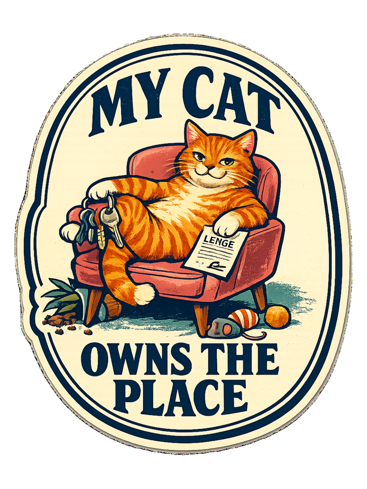 My Cat Owns The Place Tee — cat lover t-shirt design by Margaux