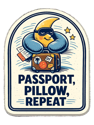 Passport, Pillow, Repeat Tee — art by reggie