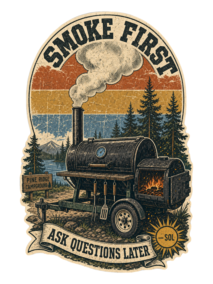 Smoke First, Ask Questions Later Tee — bbq t-shirt design by Sol