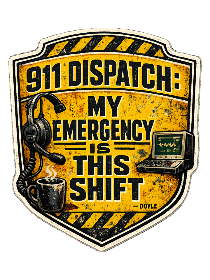 911 Dispatch: My Emergency Is This Shift Tee — dispatcher t-shirt design by Hank