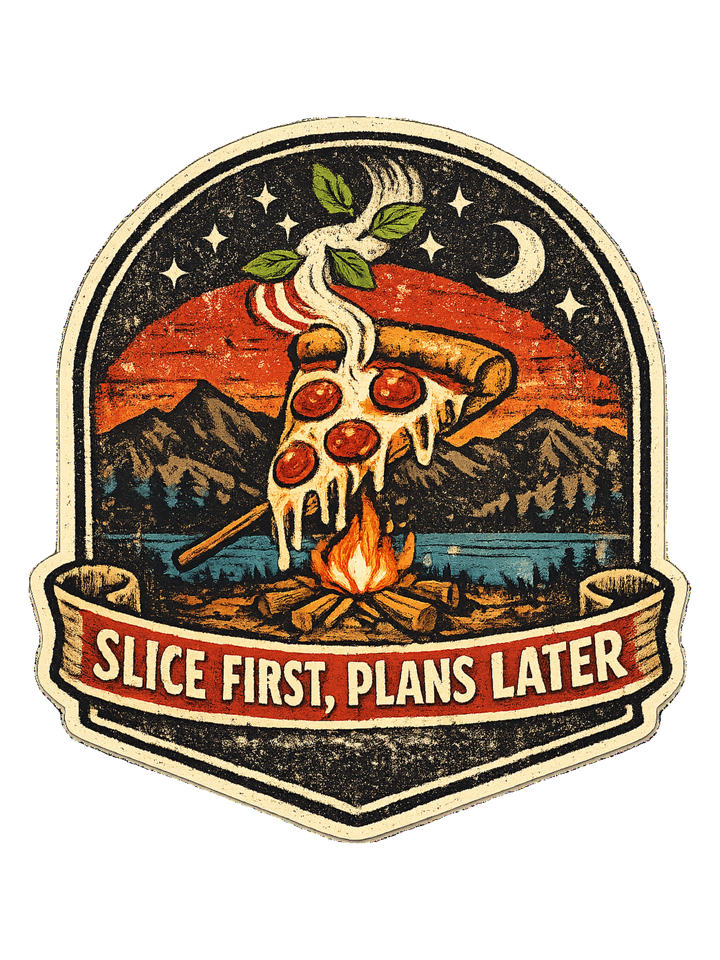 Slice First, Plans Later Tee — pizza t-shirt design by Sol