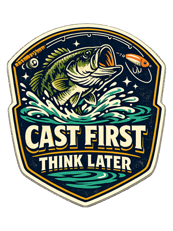 Cast First Think Later Tee — fishing t-shirt design by Reggie