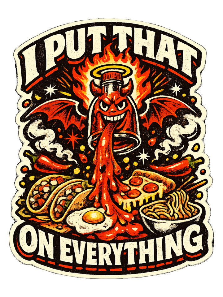 A fiery retro hot-sauce tee for the person who truly puts that on everything. — hot sauce t-shirt design by Sol