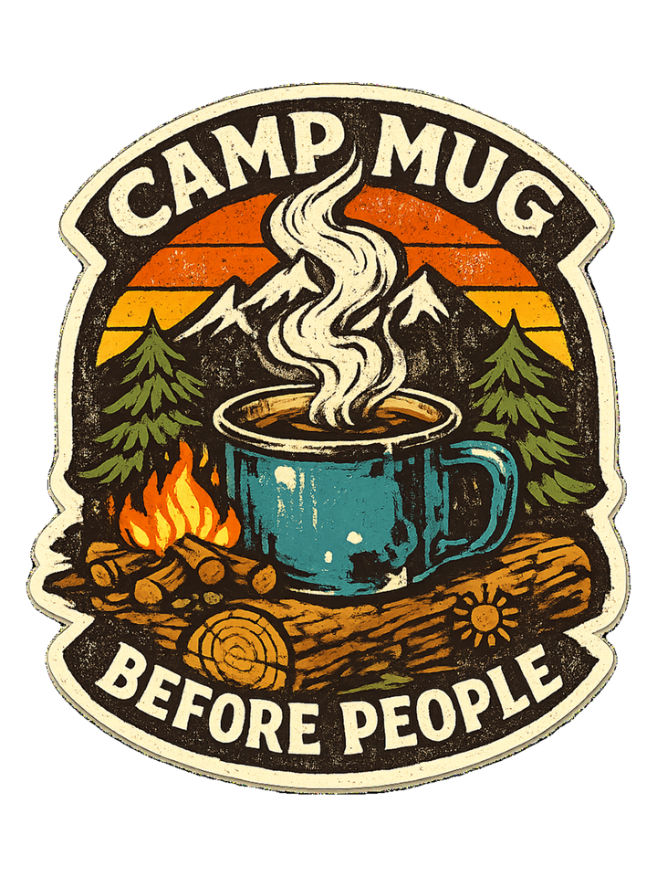 Camp Mug Before People Tee — coffee lover t-shirt design by Sol