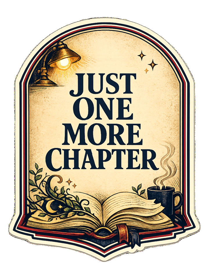 Just One More Chapter Tee — book lover t-shirt design by Margaux