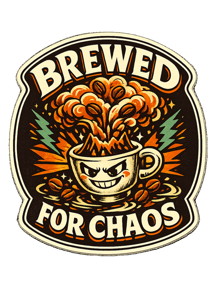 A bold retro coffee badge tee for anyone who is fully brewed for chaos. — coffee lover t-shirt design by Sol