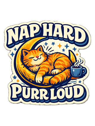 Nap Hard, Purr Loud Tee — art by margaux