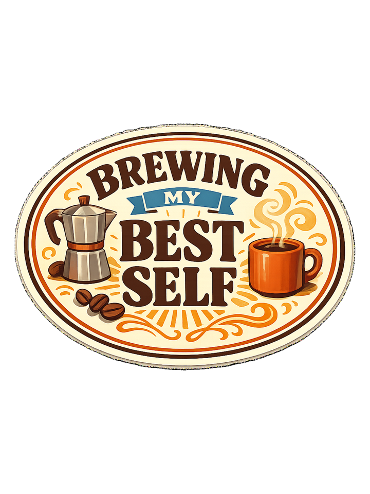 Brewing My Best Self Tee — coffee lover t-shirt design by Sol