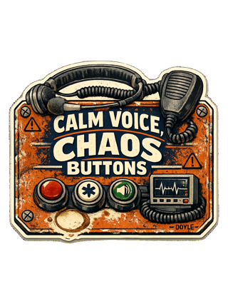 Calm Voice, Chaos Buttons Tee — art by hank
