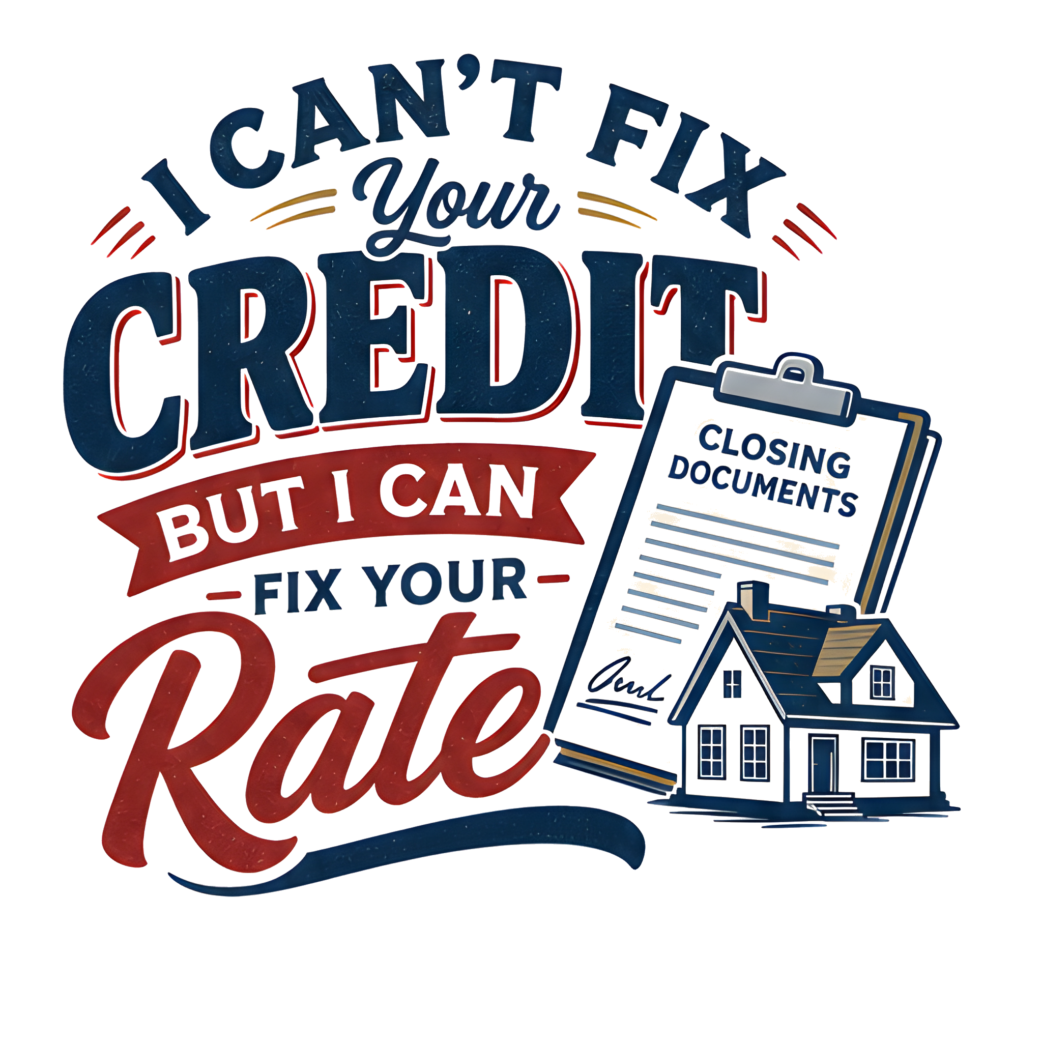 I CAN'T FIX YOUR CREDIT BUT I CAN FIX YOUR RATE original artwork