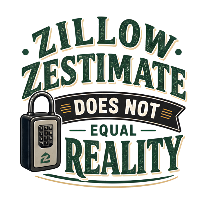 ZILLOW ZESTIMATE DOES NOT EQUAL REALITY — mortgage t-shirt design by Bazzai Studio