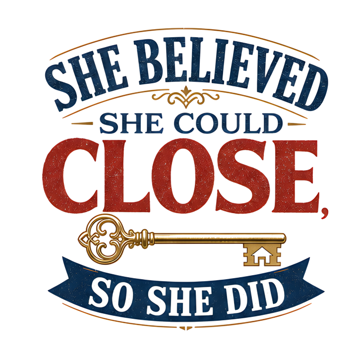SHE BELIEVED SHE COULD CLOSE, SO SHE DID — mortgage t-shirt design by Bazzai Studio