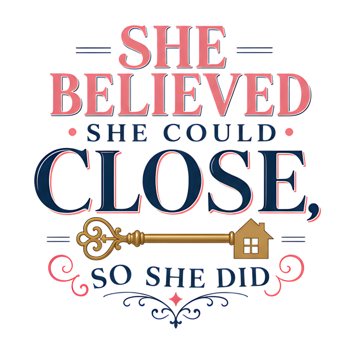 SHE BELIEVED SHE COULD CLOSE, SO SHE DID — mortgage t-shirt design by Bazzai Studio