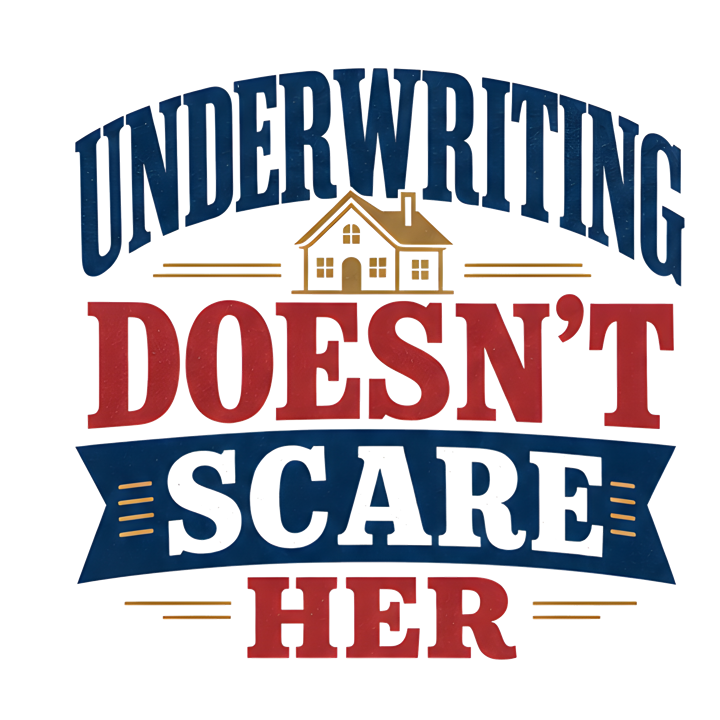 UNDERWRITING DOESN'T SCARE HER — mortgage t-shirt design by Bazzai Studio