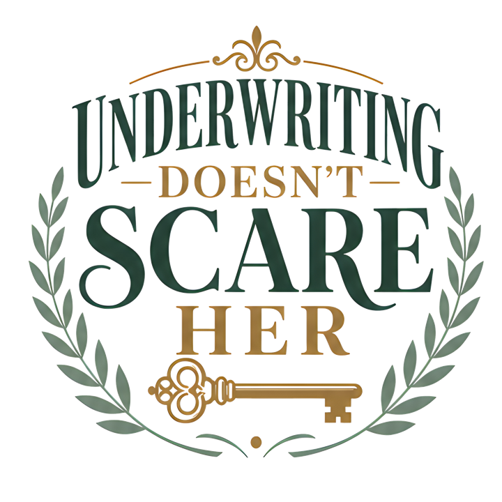 UNDERWRITING DOESN'T SCARE HER — mortgage t-shirt design by Bazzai Studio